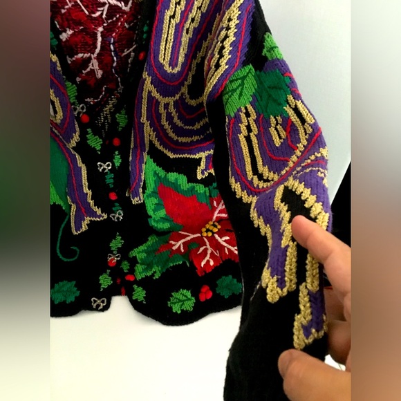Vintage Just Better Sweaters Lisa Coufal Floral Christmas Cardigan 2XL Hand Knit - Picture 5 of 8